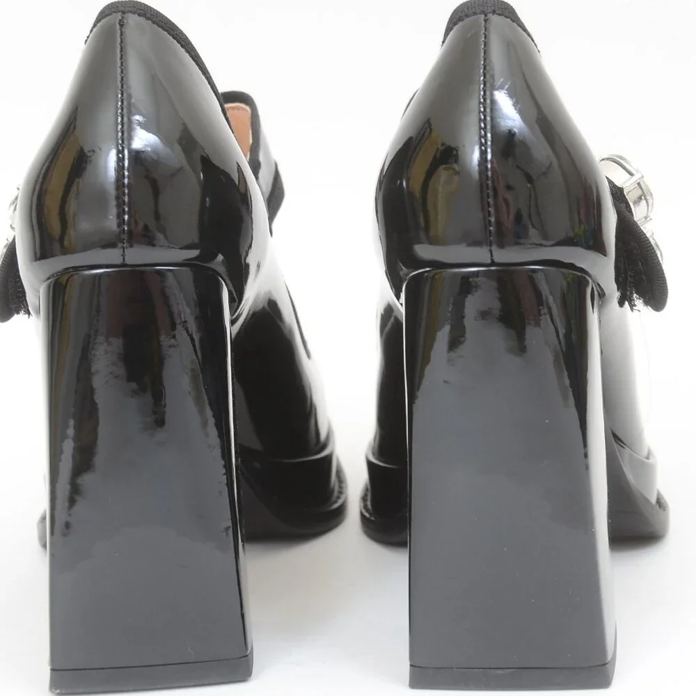 Bling! Mary Jane Black Patent Faux Leather Platform High Heel Shoes Goth Fairy
